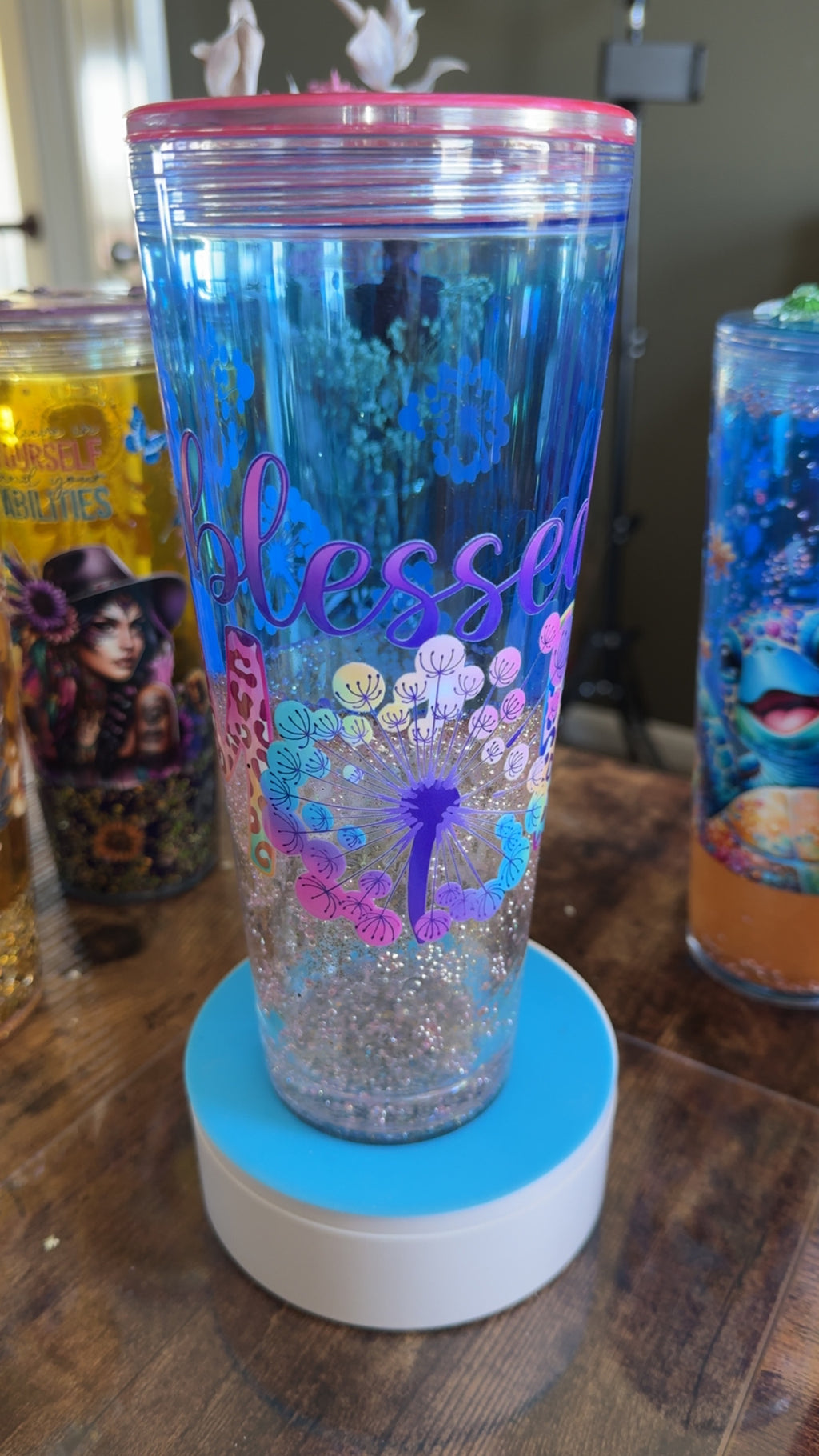 Blessed Mom Dandelion 24oz Acrylic Lava Drip Cup with Custom Lid