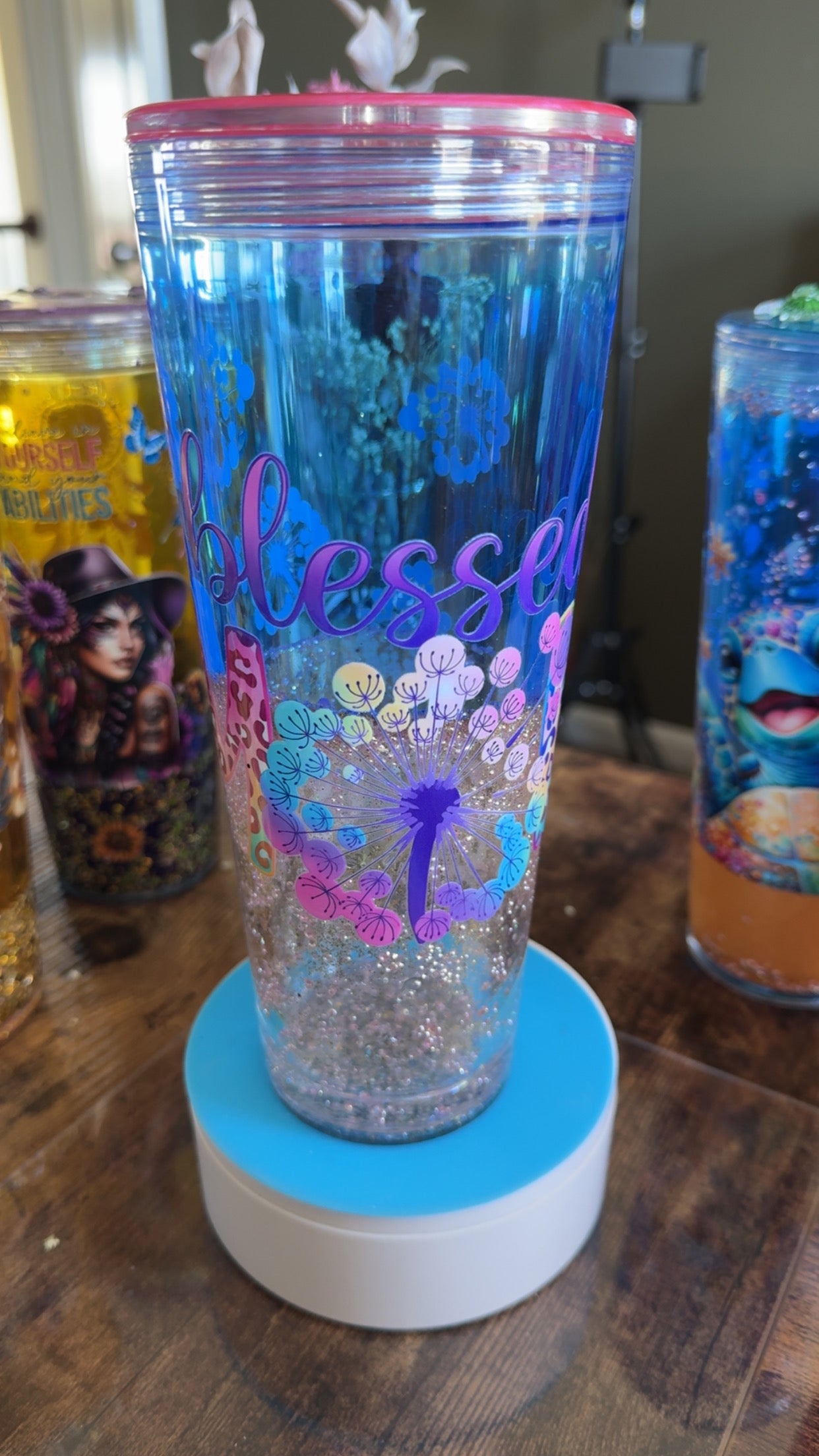 Blessed Mom Dandelion 24oz Acrylic Lava Drip Cup with Custom Lid