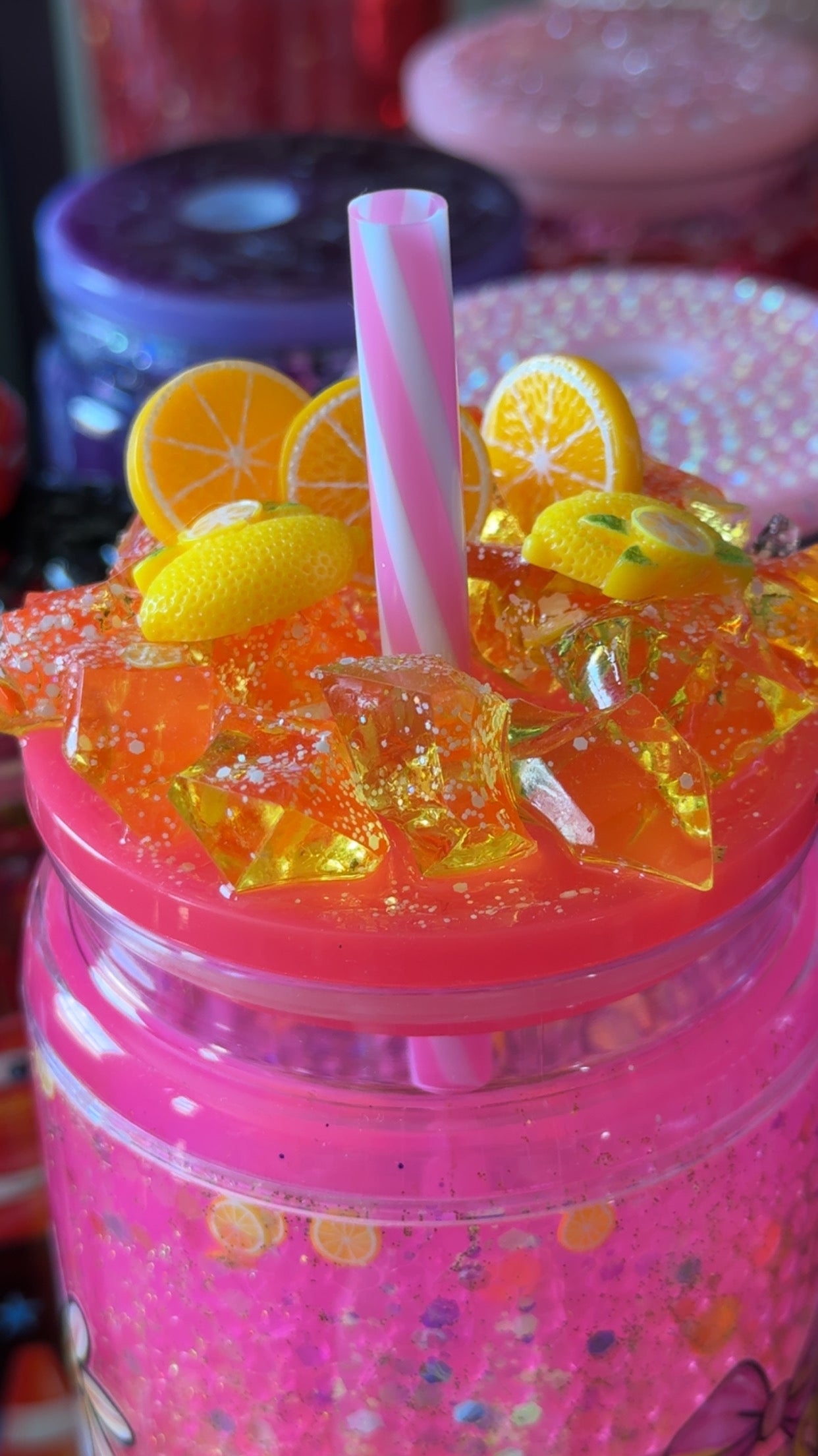 Easy Peasy Lemon Squeezy 20oz Pink Glitter Acrylic Tumbler with Lemon Resin Lid