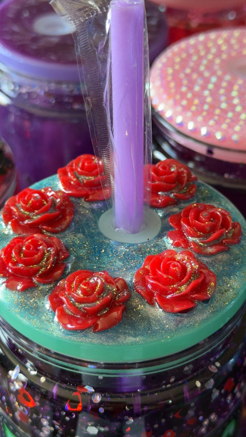 Fear Less Leopard & Roses 20oz Waterfall Glitter Acrylic Tumbler with Red Rose Lid