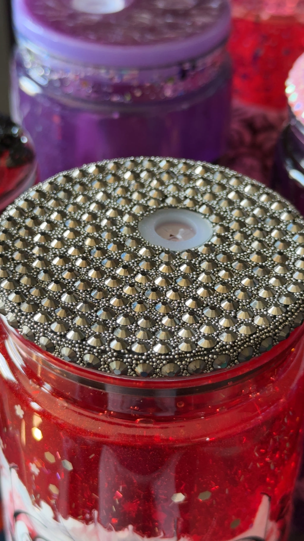 Majestic Lion & Roses 20oz Red Glitter Acrylic Tumbler with Black Rhinestone Lid