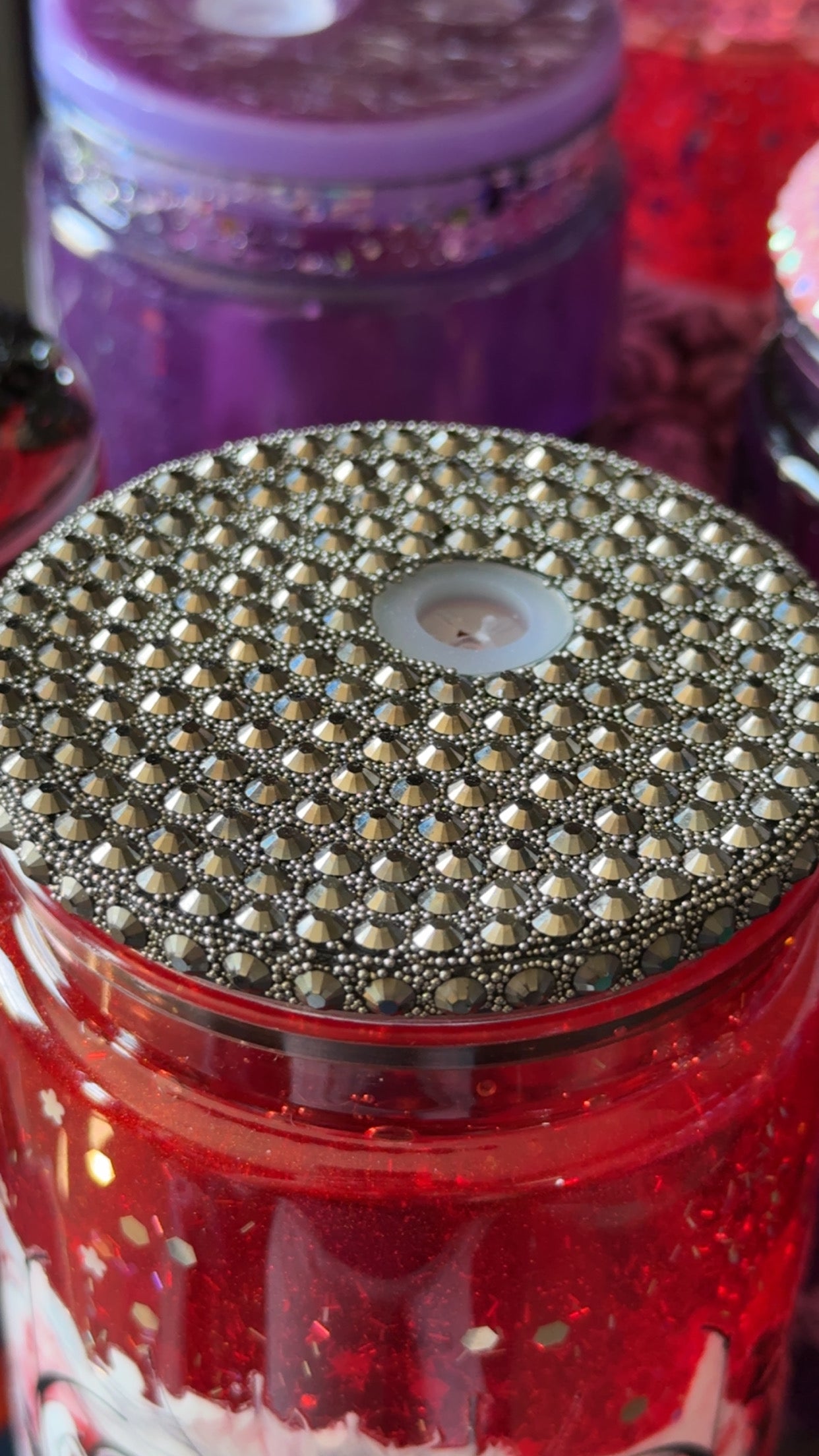 Majestic Lion & Roses 20oz Red Glitter Acrylic Tumbler with Black Rhinestone Lid