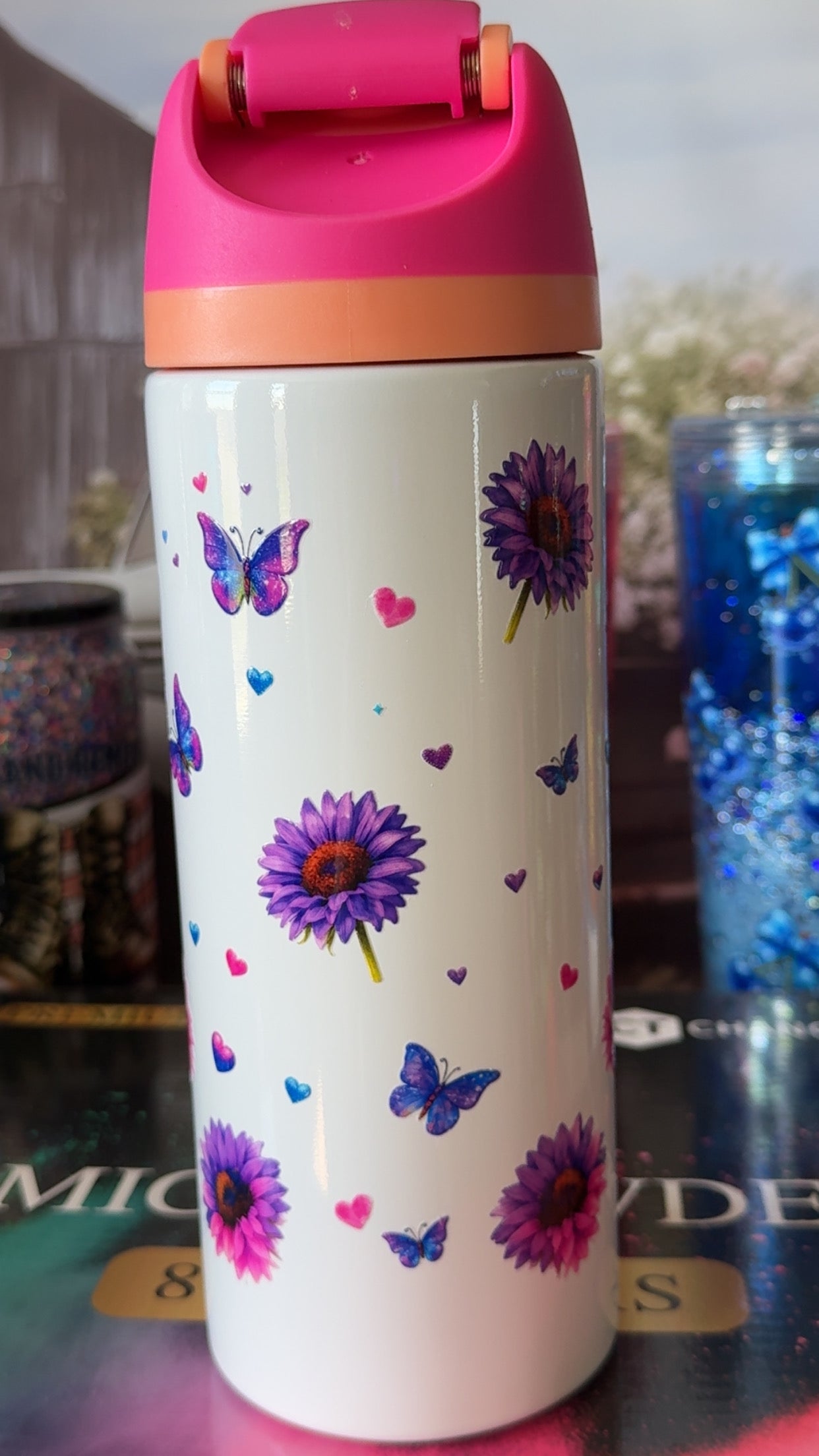 Classy Giraffe Butterfly Floral 24oz Sport Tumbler