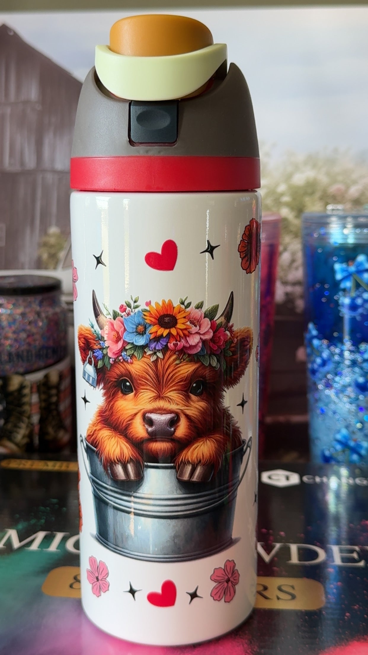 Highland Cow Floral 24oz Sport Tumbler