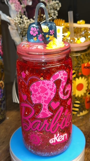 Pink Fashion Doll Glam 16oz Acrylic Tumbler with Custom Beach Bag Lid