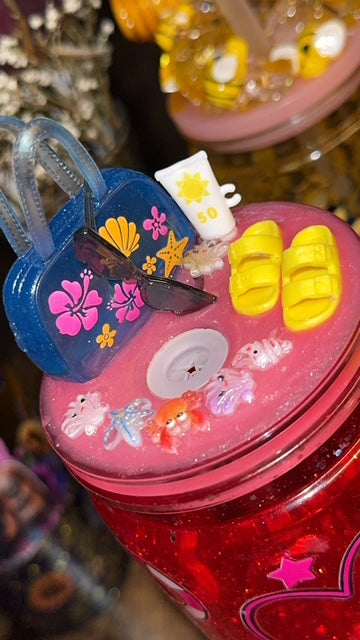 Pink Fashion Doll Glam 16oz Acrylic Tumbler with Custom Beach Bag Lid
