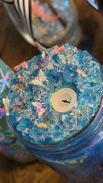16oz Color Shifting Acrylic Snow Globe Cup with Custom Butterfly Lid