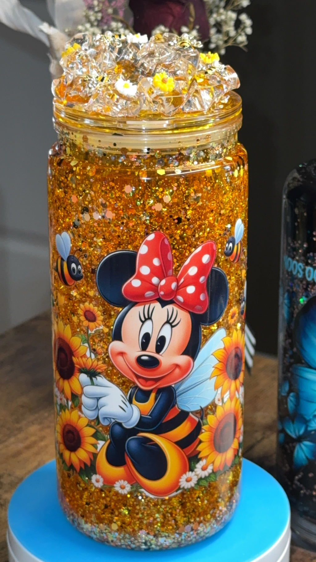 Minnie Mouse Bee Glitter Tumbler – 20oz Custom Lid