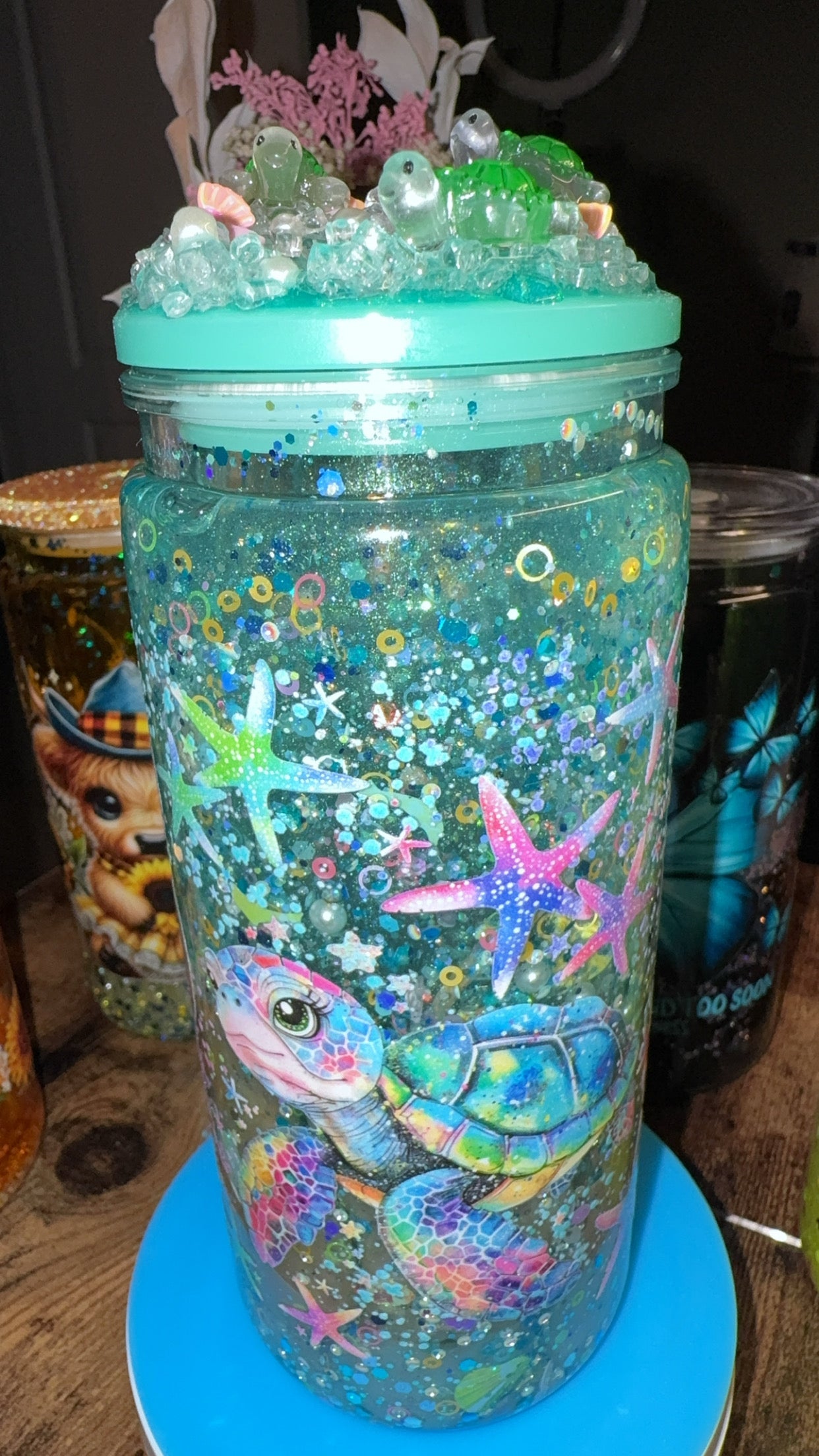 Ocean Sea Turtle Glitter Tumbler – 20oz Custom Lid