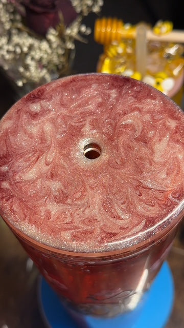 She is Strong 24oz Pink Mica Lava Waterfall Glitter Acrylic Tumbler with Swirl Resin Lid