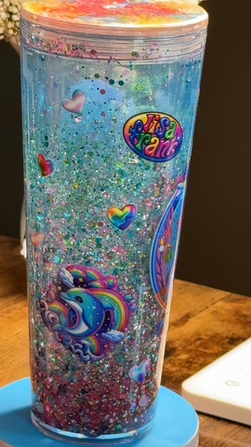 Lisa Frank Fishbowl 24oz Waterfall Glitter Acrylic Tumbler