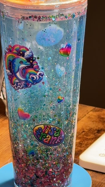 Lisa Frank Fishbowl 24oz Waterfall Glitter Acrylic Tumbler