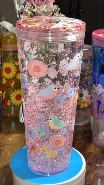 Spring Floral Lava Glitter Drip Tumbler