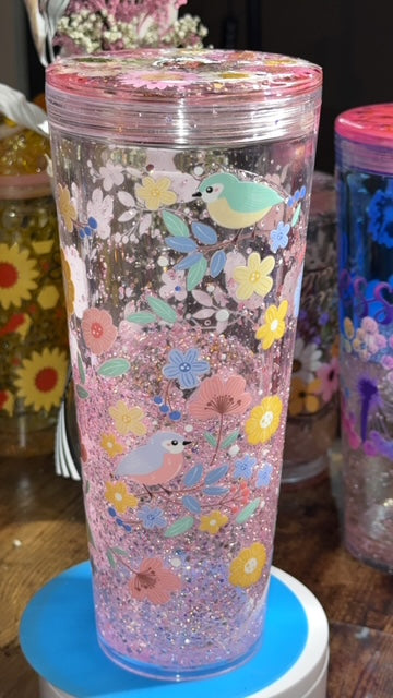 Spring Floral Lava Glitter Drip Tumbler