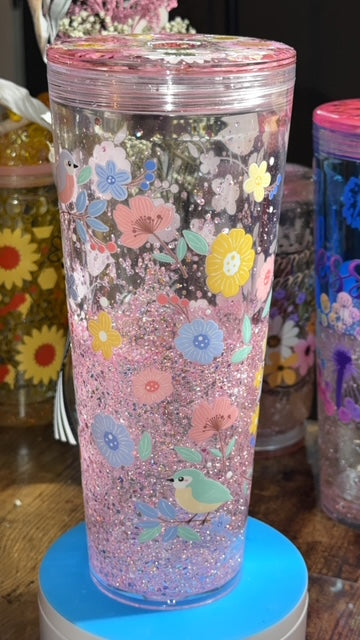 Spring Floral Lava Glitter Drip Tumbler