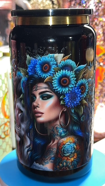 Tattoo Girl & Lion 16oz Stainless Steel Cup