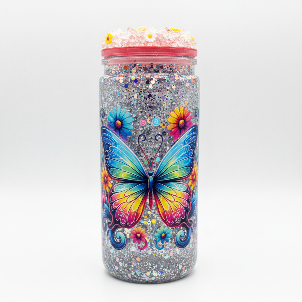 Butterfly Glitter Tumbler - White Background