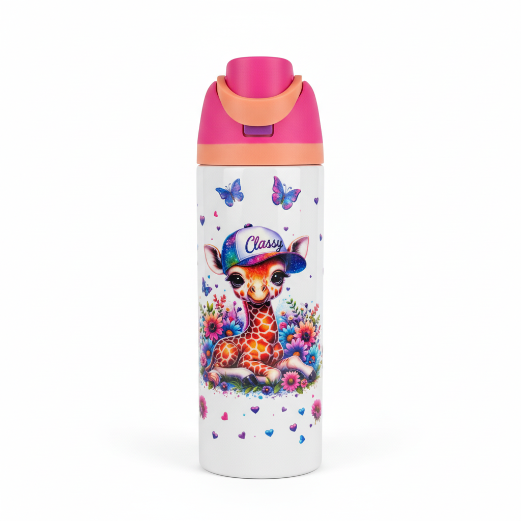 Classy Giraffe Butterfly Floral 24oz Sport Tumbler front