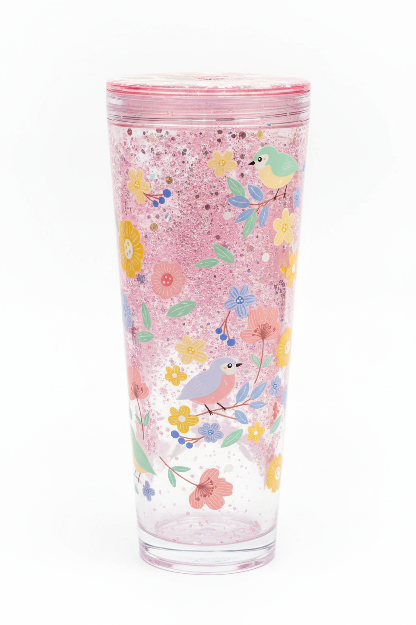 24oz Spring Floral Lava Glitter Tumbler - White Background