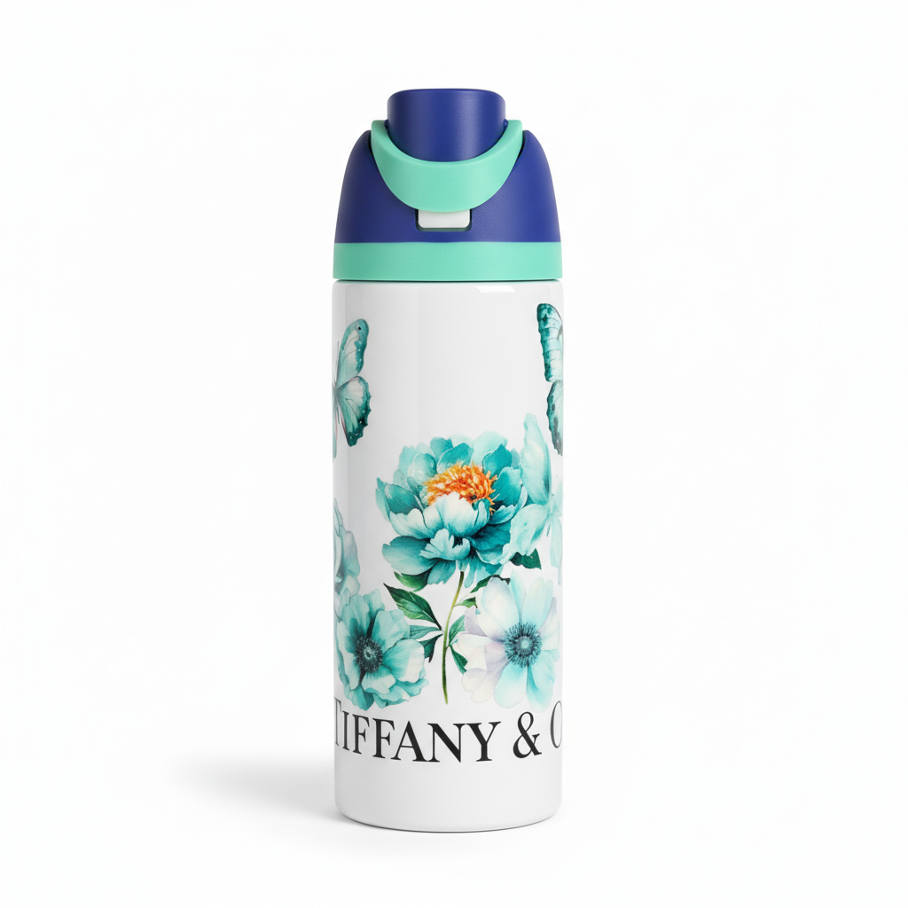 Teal Butterfly Floral Sport Tumbler 24oz