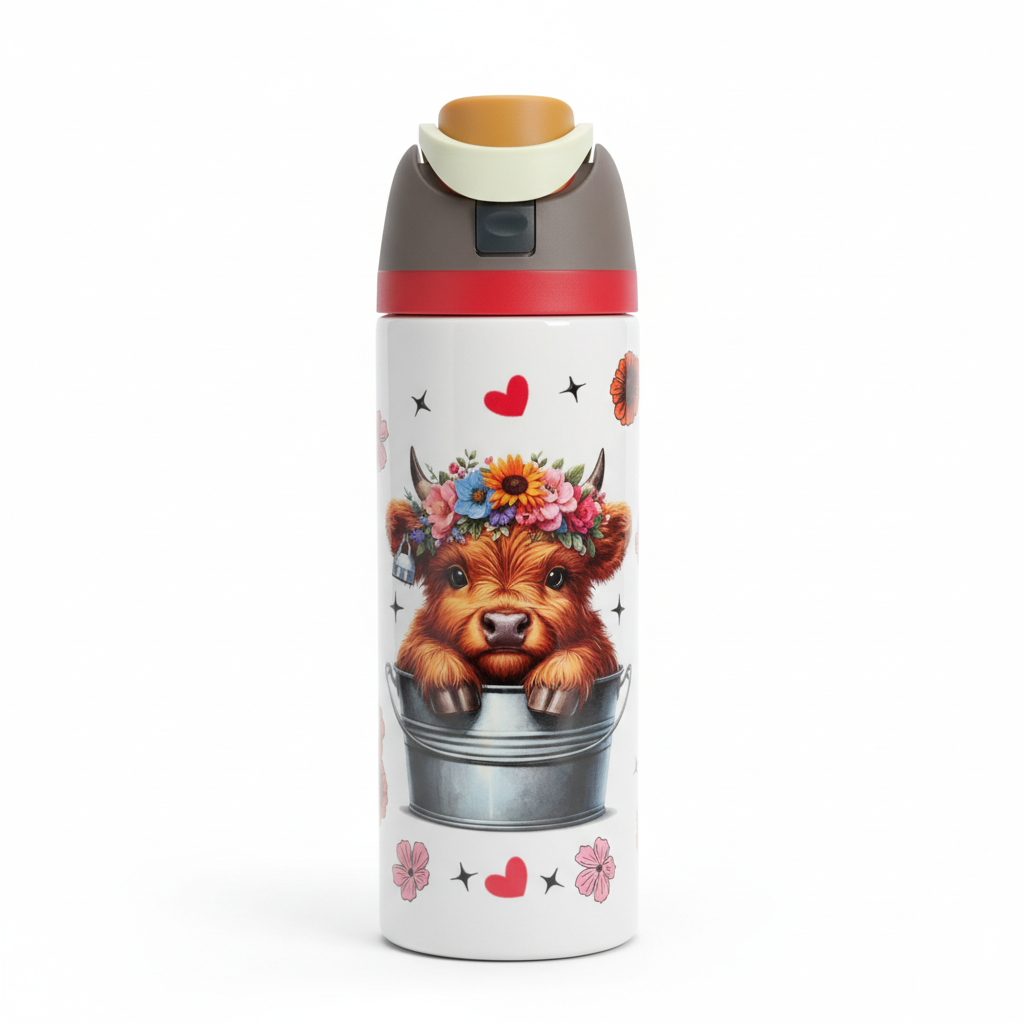 Highland Cow Floral 24oz Sport Tumbler front